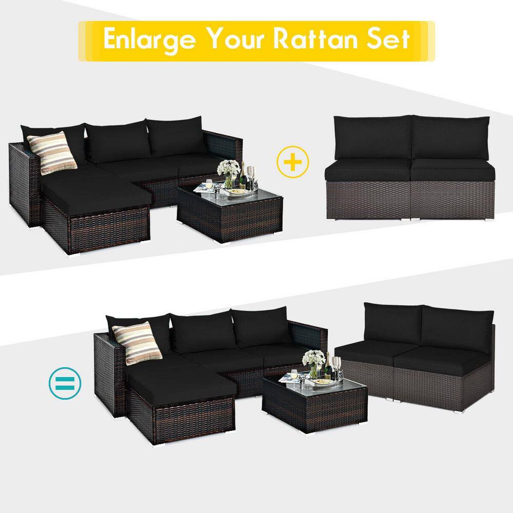 Black and Brown Rattan Armless Outdoor Sectional Sofa
