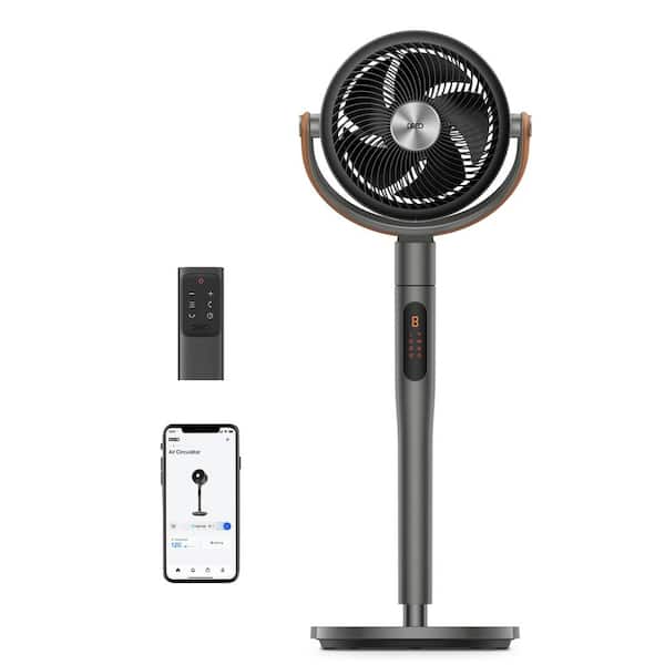 Pedestal Fan with Remote, 43 in. Quiet Standing Fan for Home Bedroom, 120° x 105° Smart Oscillating Floor Fan in Grey