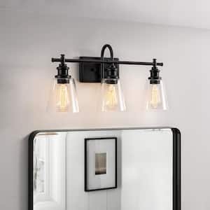 24 in. 3-Light Matte Black Vanity Light with Clear Glass Shade