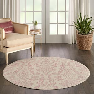 Jubilant Ivory/Pink 5 ft. x 5 ft. Persian Vintage Round Area Rug