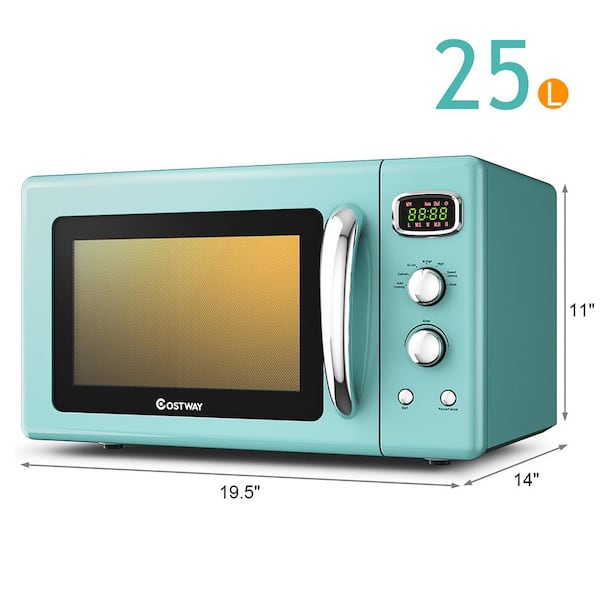 Costway 0.7Cu.ft Retro Countertop Microwave Oven 700W LED Display Glass  Turntable New