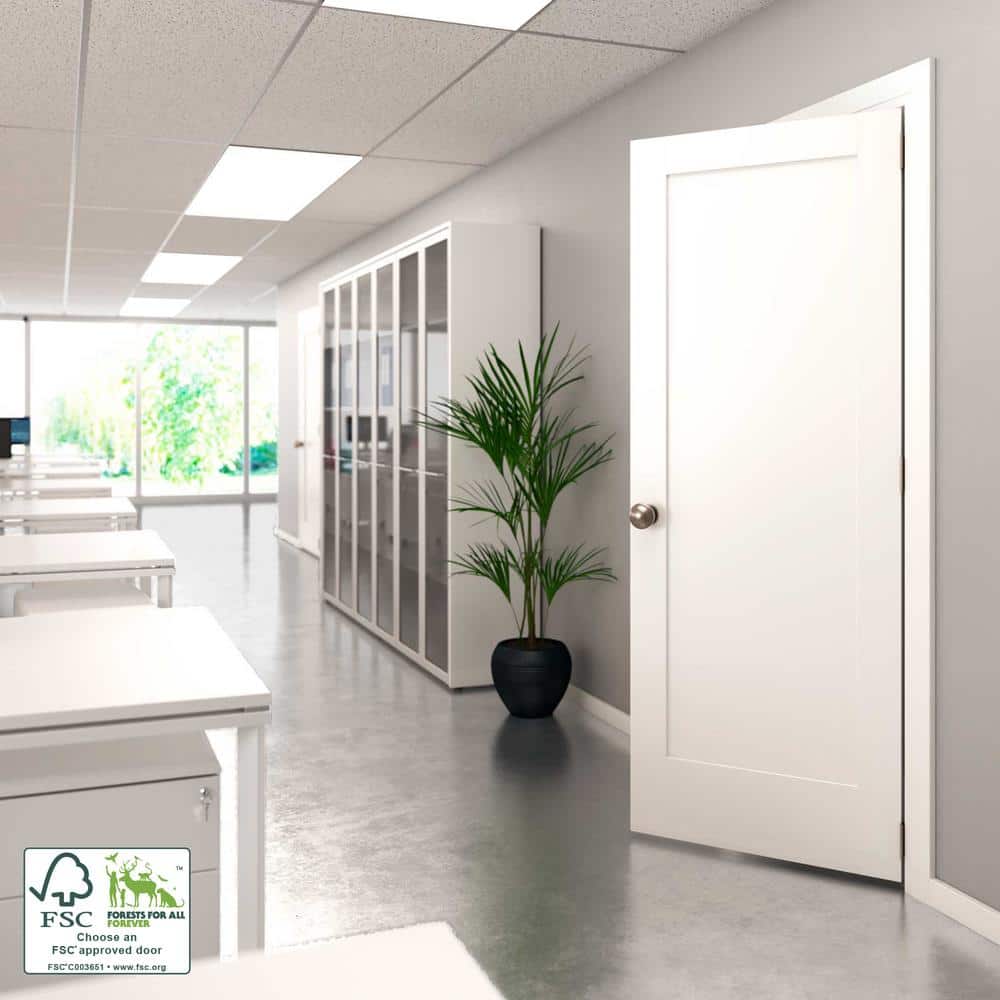 Primed White 80" x 36" Paneled Solid Wood Interior Door