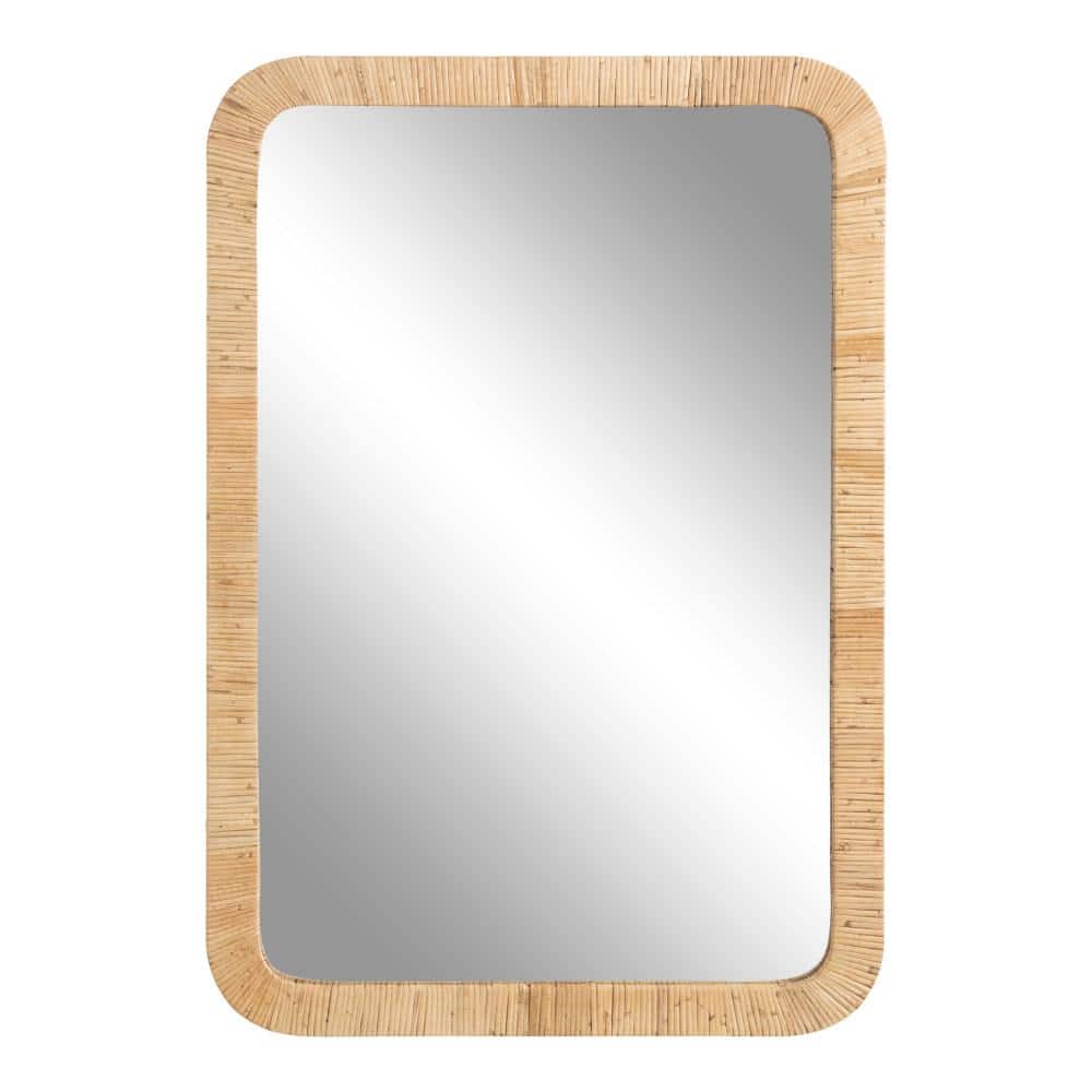 Natural Rattan Rectangular Wall Mirror with Rounded Corners