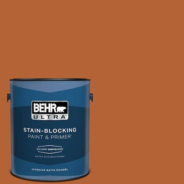 BEHR ULTRA 1 gal. #250D-7 Caramelized Orange Extra Durable Satin Enamel Interior Paint & Primer