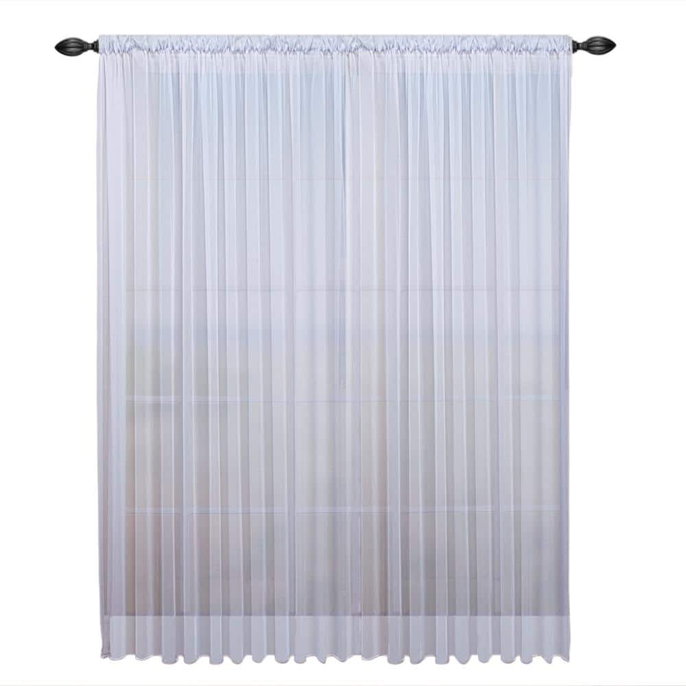 White Sheer Pleated Polyester Rod Pocket Curtain Panel