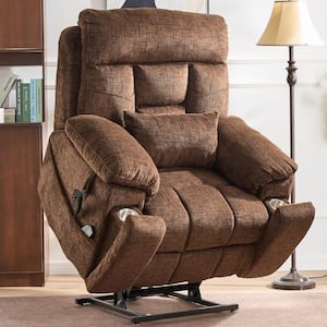 Enhanced Flagship Oversized Dual OKIN Motor Chenille Lift Recliner with Massage Heating and Assisted Standing-Chocolate