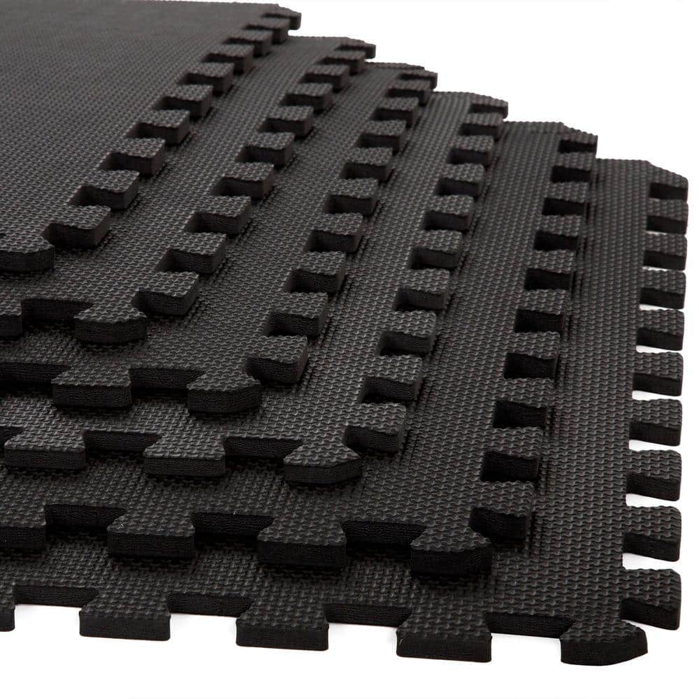 Black Interlocking EVA Foam Floor Mats, 25" x 25" Set of 6
