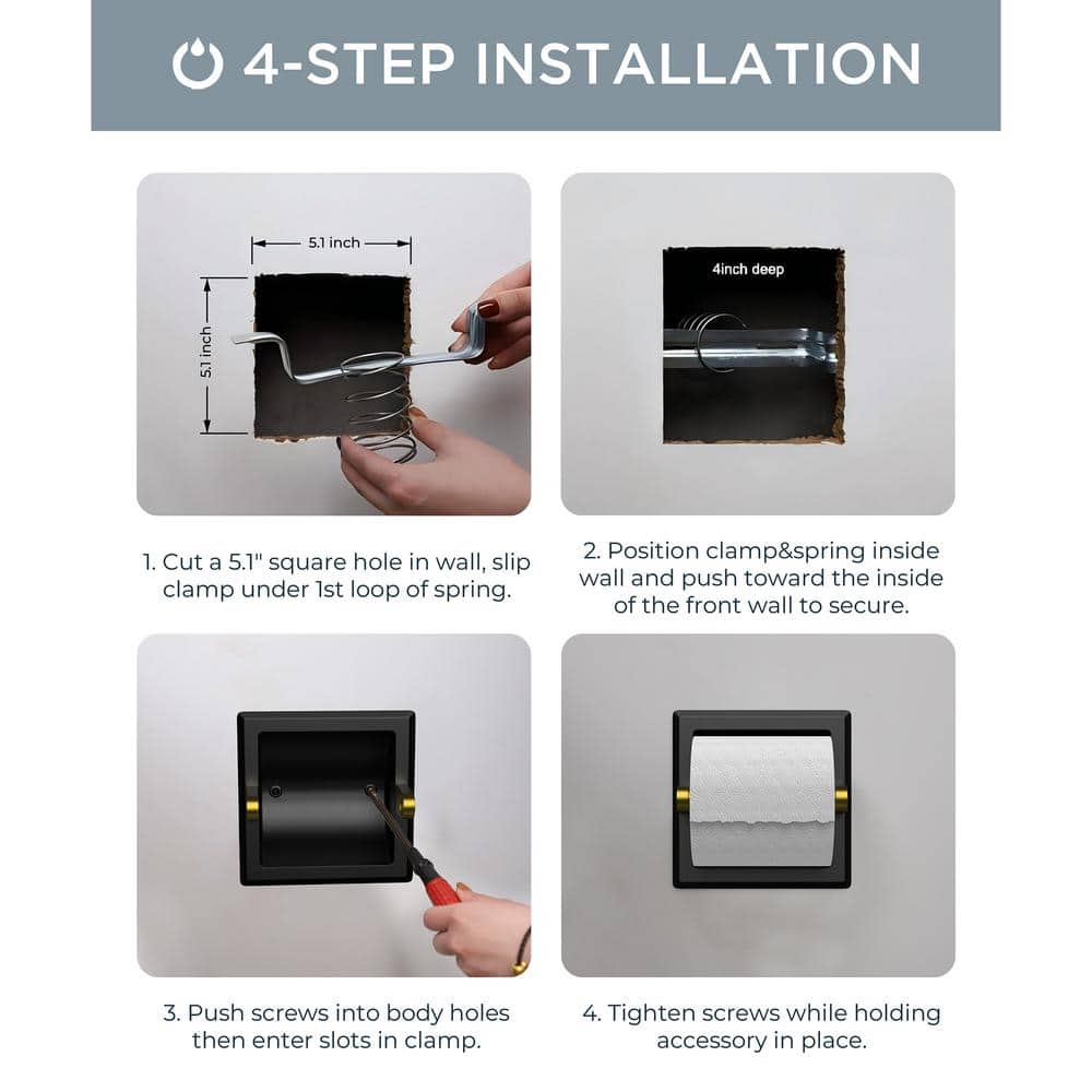 Polished Gold and Black Stainless Steel Wall-Mounted Toilet Paper Holder
