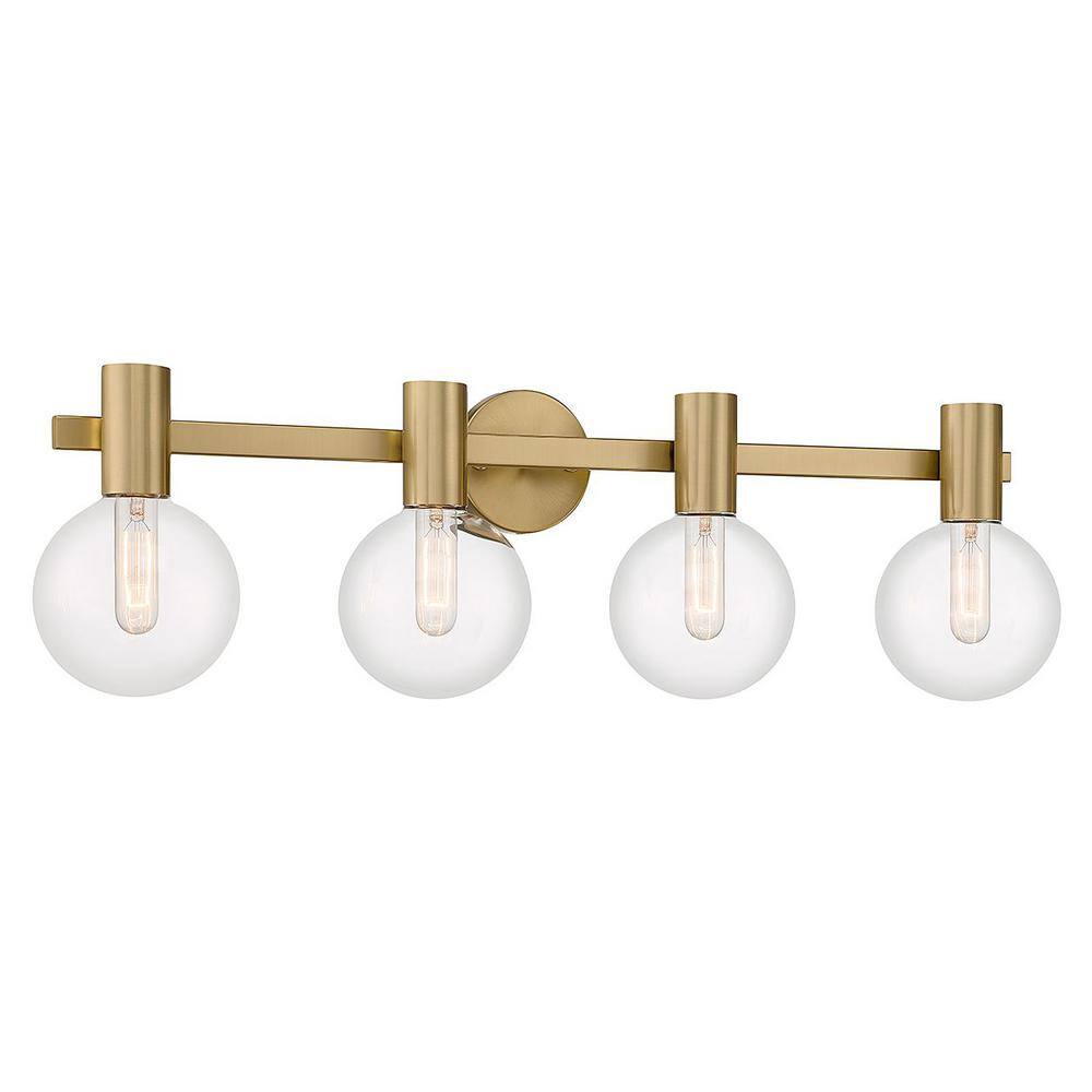 Warm Brass 4-Light Bathroom Vanity with Clear Glass Shades