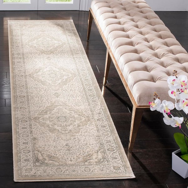 Noble 2 ft. x 8 ft. Silver/Cream Medallion Oriental Runner Rug