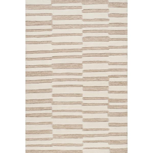 Frenshe Interiors Maui Broken Stripe New Zealand Wool Ivory 10 ft. x 14 ft. Indoor/Outdoor Patio Area Rug