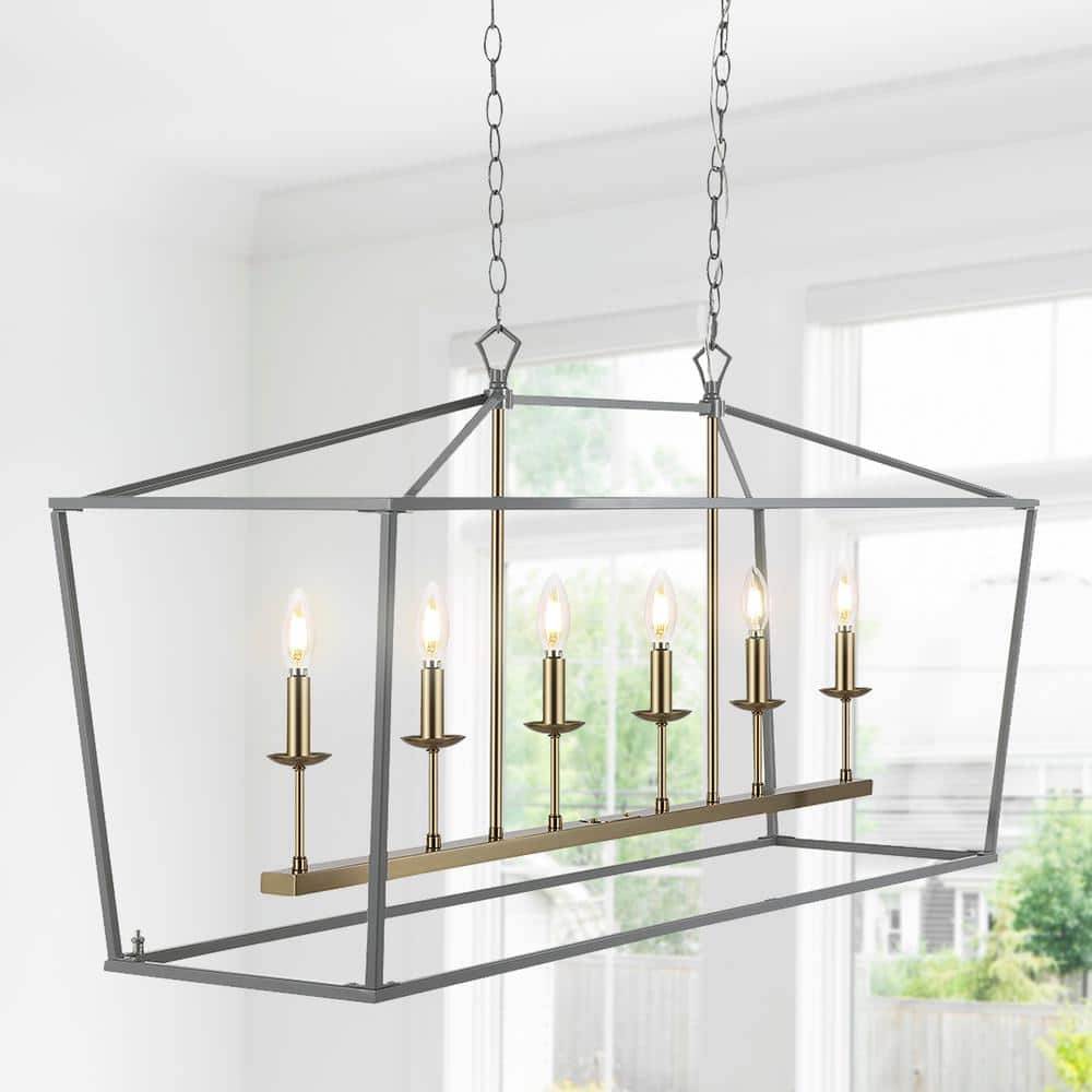Pagoda 49" Gray Brass Iron Candle-Style Chandelier