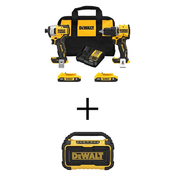 DEWALT ATOMIC 20V MAX Lithium-Ion Cordless Combo Kit (2-Tool) and Cordless  Bluetooth Speaker with (2) 2Ah Batteries and Charger DCK225D2WDCR010 - The Home  Depot