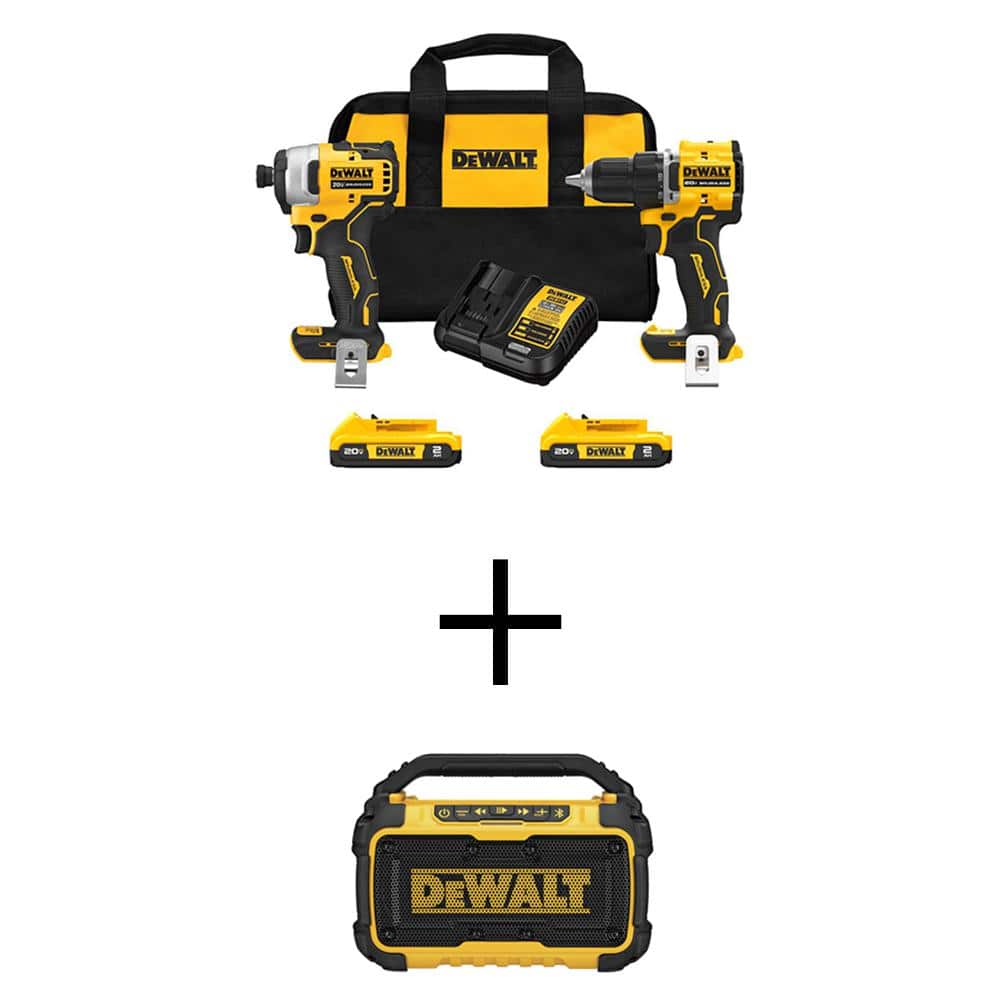 DEWALT ATOMIC 20V MAX Lithium-Ion Cordless Combo Kit (2-Tool) and Cordless Bluetooth Speaker with (2) 2Ah Batteries and Charger -  DCK225D2WDCR010