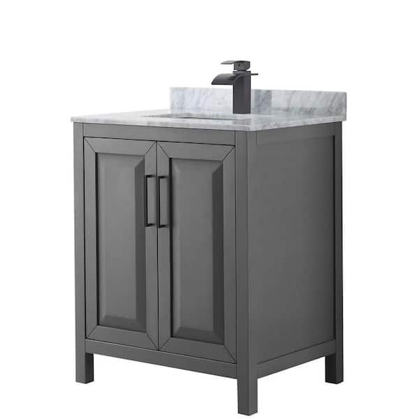 Wyndham Collection Daria 30 in. W x 22 in. D x 35.75 in. H Single Bath Vanity in Dark Gray with White Carrara Marble Top