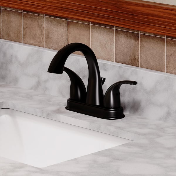 4 in. Center Set Double Handle Bathroom Faucet with Pop-up Drain in Matte Black