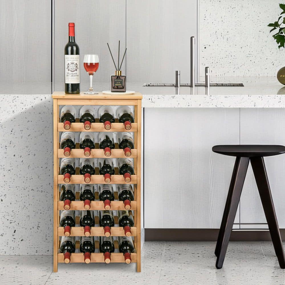 Wudkey 24-Botttle Natural 15.9 in. W Bamboo Wine Rack, 6-Tier