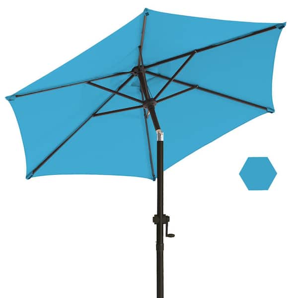 wikiwiki 7.5 ft. Market Patio Umbrella with Push Button Tilt and Crank in Sky Blue