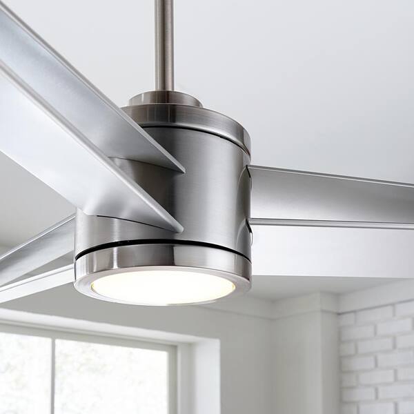 Generation Lighting - Armstrong 60 in. Integrated LED Indoor/Outdoor Brushed Steel Ceiling Fan with Light Kit, DC Motor and Remote Control