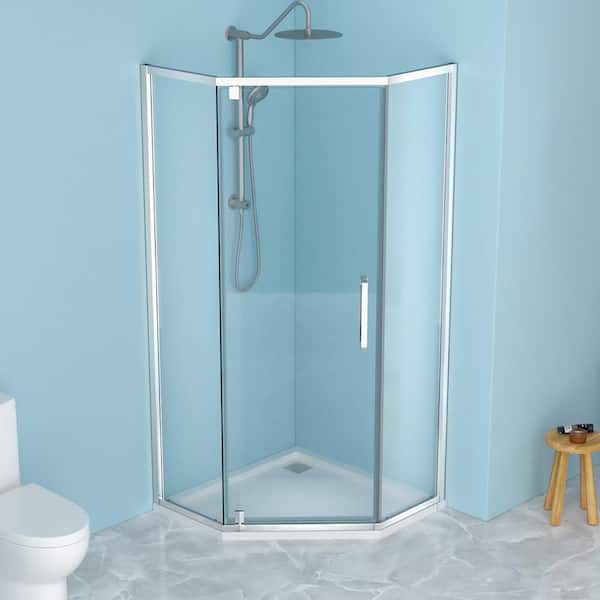 34 in. W x 72 in. H Neo Angle Pivot Framed Corner Shower Enclosure in Chrome Finish