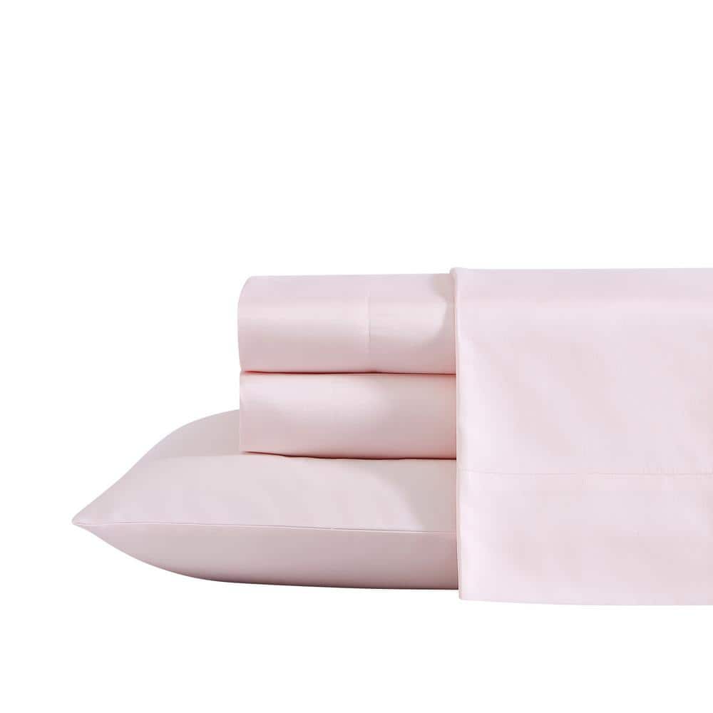 Laura Ashley LA Solid 4-Piece Pink Cotton Blend Queen Sheet
