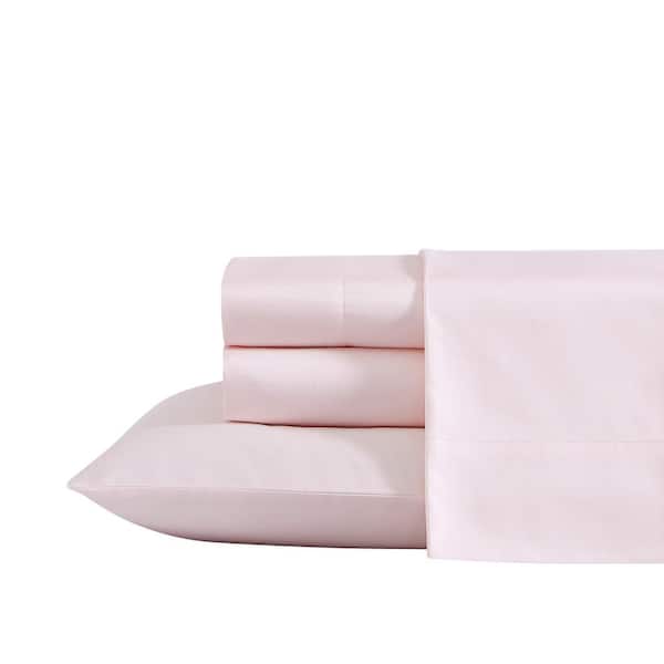 Laura Ashley LA Solid 4-Piece Pink Cotton Blend Queen Sheet Set