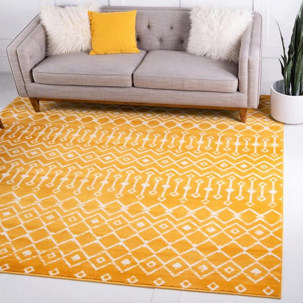 Mustard Geometric Rug Moroccan Trellis Runners Ochre Living Room