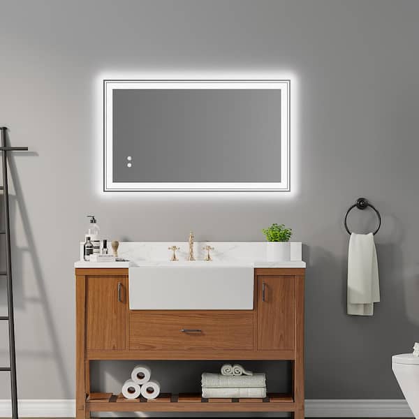 Cesicia 40 in. W x 24 in. H Rectangular Frameless Wall Mount Bathroom Vanity Mirror with Front and Backlit Lighted Anti Fog