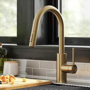 Oletto Single Handle Pull Down Sprayer Kitchen Faucet in Spot Free Antique Champagne Bronze