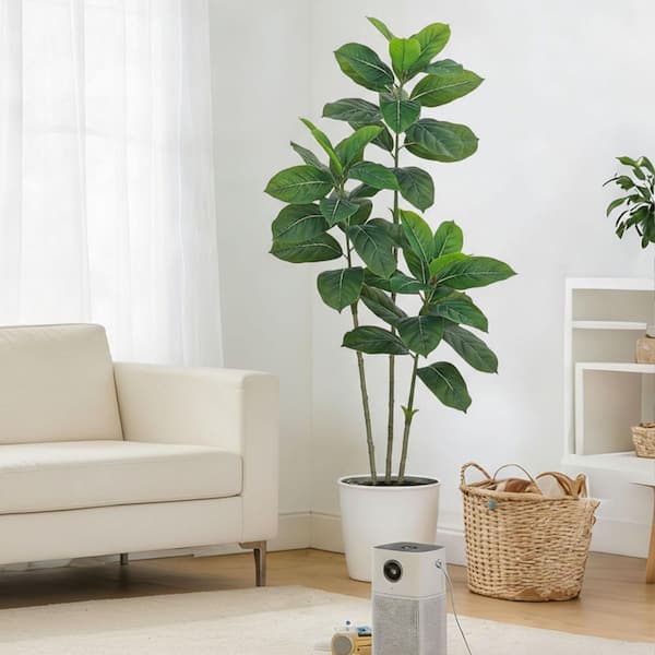 1 in. White Indoor/Outdoor Artificial Rubber Tree Shrub Faux Plant