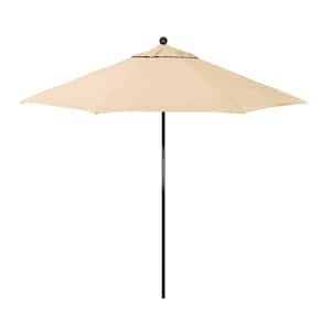9 ft. Black Fiberglass Market Patio Umbrella with Manual Push Lift in Khaki Pacifica Premium