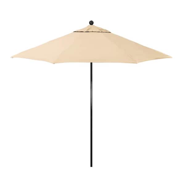 California Umbrella 9 ft. Black Fiberglass Market Patio Umbrella with Manual Push Lift in Khaki Pacifica Premium