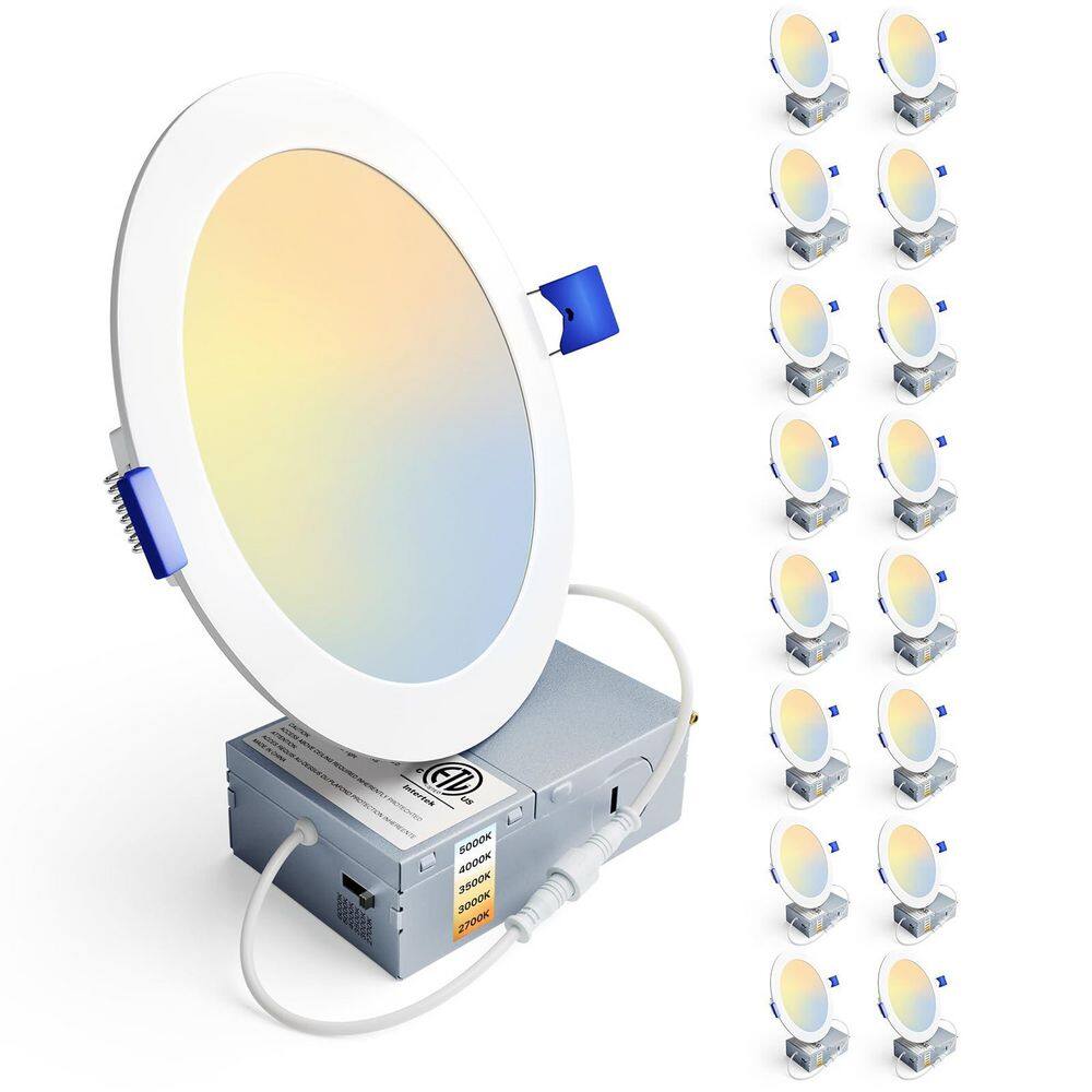 16-Pack 6 in. LED Recessed Ceiling Light, Dimmable, 2700K-5000K 5CCT, 12W 120V, High Brightness Canless Wafer Downlight price history on PriceWatchPro
