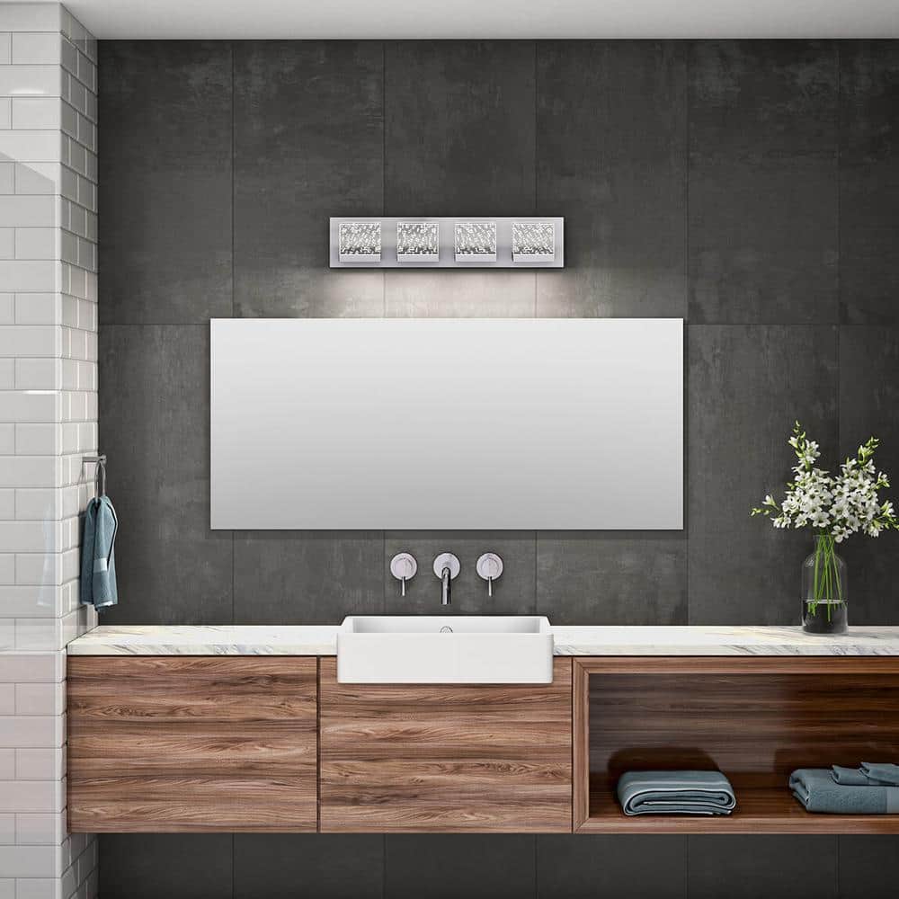 Chrome 24-Inch Dimmable LED Vanity Light with Glass Cubes