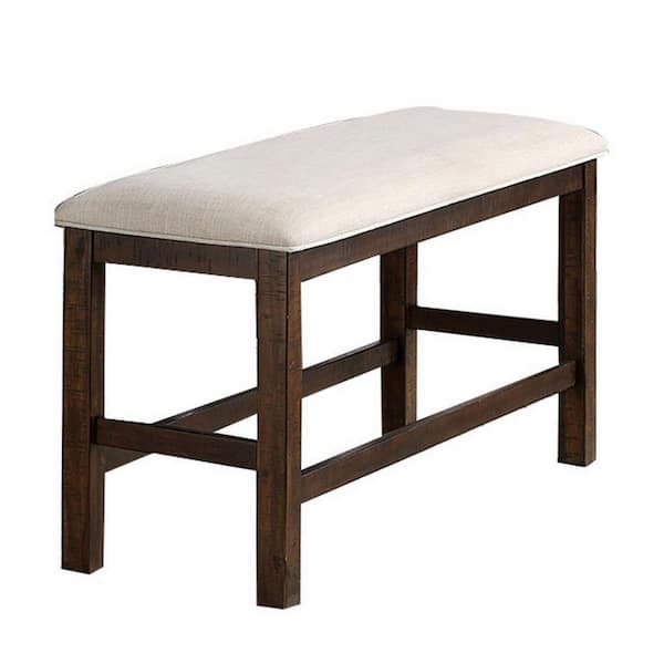 Benjara 46.5 in. Oak Brown and Beige Backless Counter Height Bedroom Bench with Padded Seat
