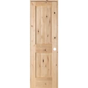 18 in. x 80 in. Knotty Alder 2 Panel Square Top V-Groove Solid Wood Left-Hand Single Prehung Interior Door