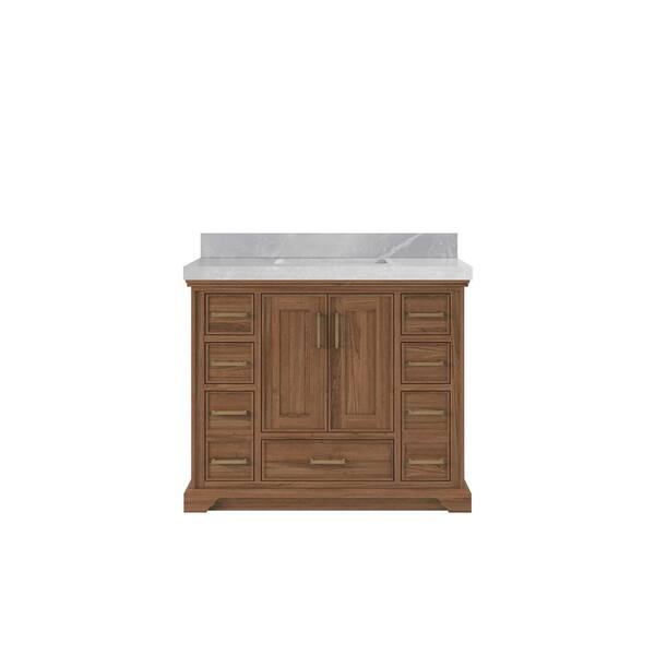 Willow Collections Charlotte Teak 42 in. W x 22 in. D x 36 in. H Single Sink Bath Vanity in Dark Natural with 2" Pearl Gray Quartz Top