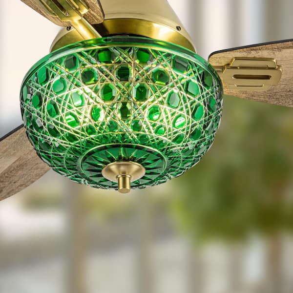 Pippa 42 in. 2-Light Indoor Gold Ceiling Fan with Green Hand-Cut Glass Bowl Shade and Remote Control