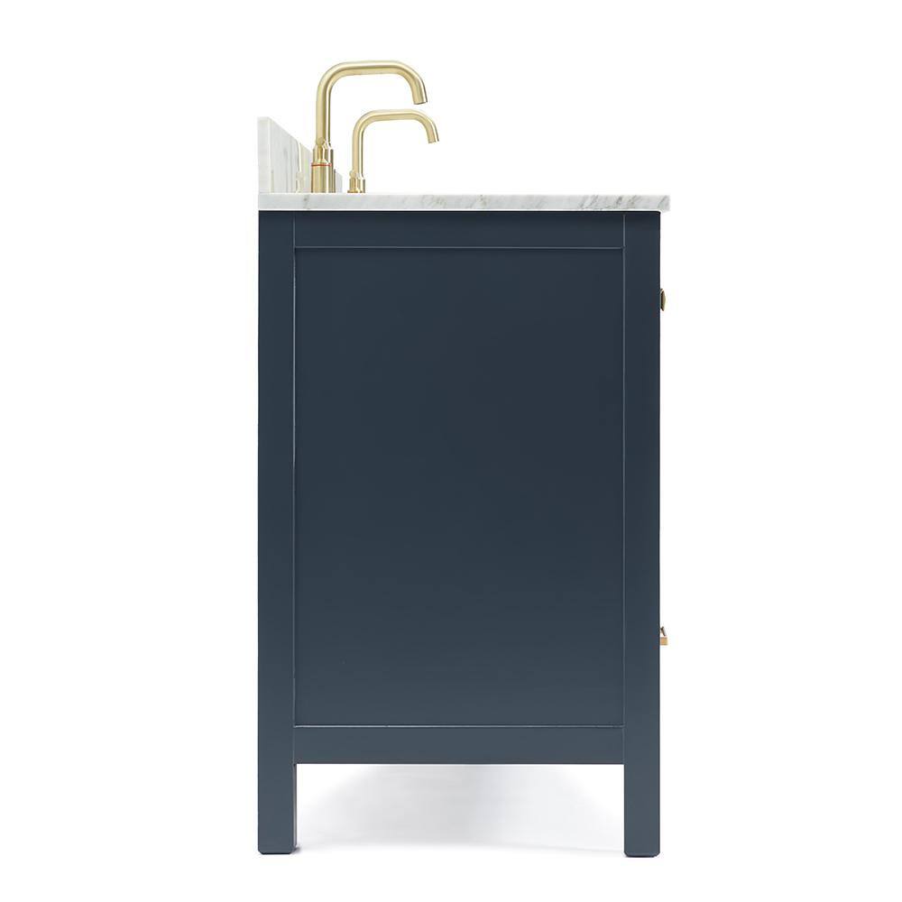 Midnight Blue Double Sink Vanity with White Marble Top