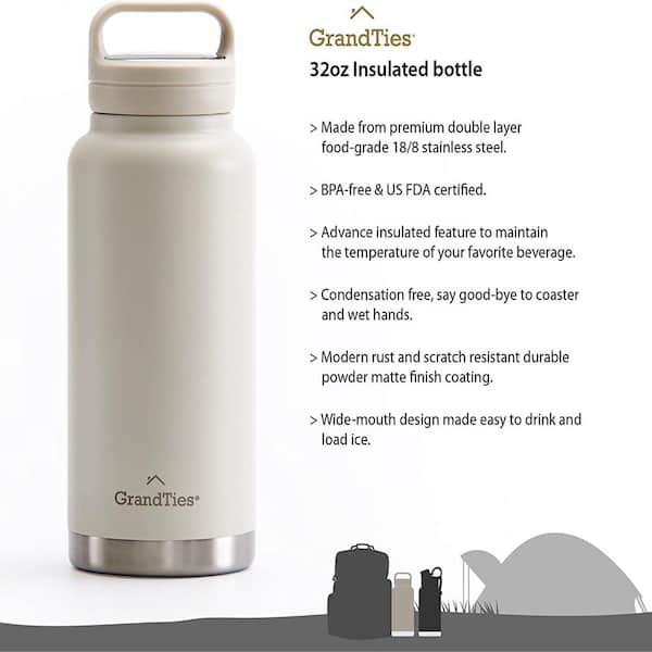 GrandTies 2 Lids Sports Stainless Steel Water Bottles – Wide Mouth