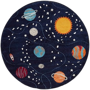 Space Explorer Novelty Navy 5 ft. 3 in. x 5 ft. 3 in. Indoor Area Rug