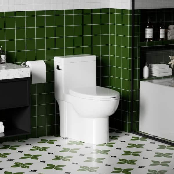 Pure 1-Piece Toilet Water-Saving 1.28 GPF Single Flush Elongated Toilet in Glossy White