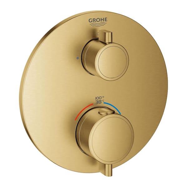 GROHE Grohtherm Single Function Thermostatic Round 2-Handle Trim Kit in Brushed Cool Sunrise (Valve Not Included)