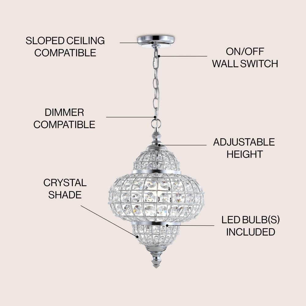 Juliette 19.5" Chrome and Crystal Modern LED Pendant Light