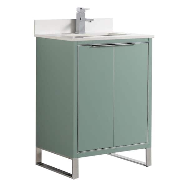 FINE FIXTURES Opulence 24 in. W x 18 in. D x 33.5 in H. Bath Vanity in Mint Green with White Single sink Top