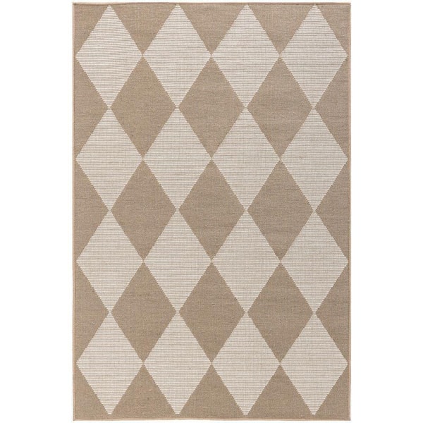 Washable Modern Jute Natural Ivory 4 ft. x 6 ft. Geometric Contemporary Area Rug
