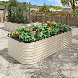 Ivory White Galvanized Steel Raised Garden Bed Many-in-1 Planter Box Outdoor, 96 in. L x 48 in. W x 24 in. H