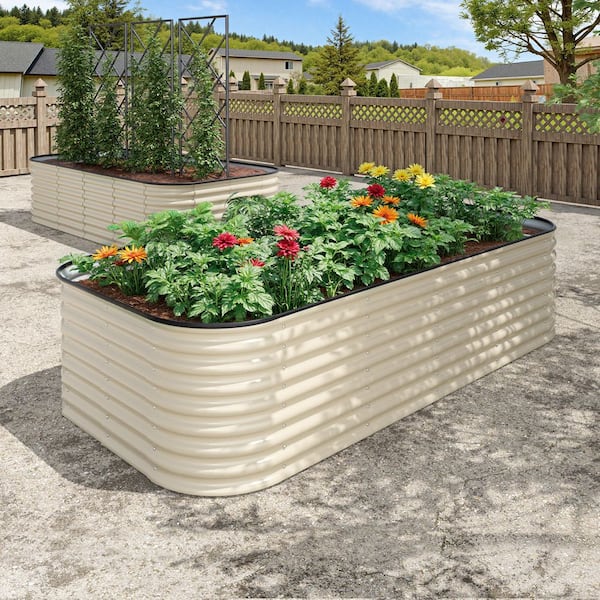 Ivory White Galvanized Steel Raised Garden Bed Many-in-1 Planter Box Outdoor, 96 in. L x 48 in. W x 24 in. H