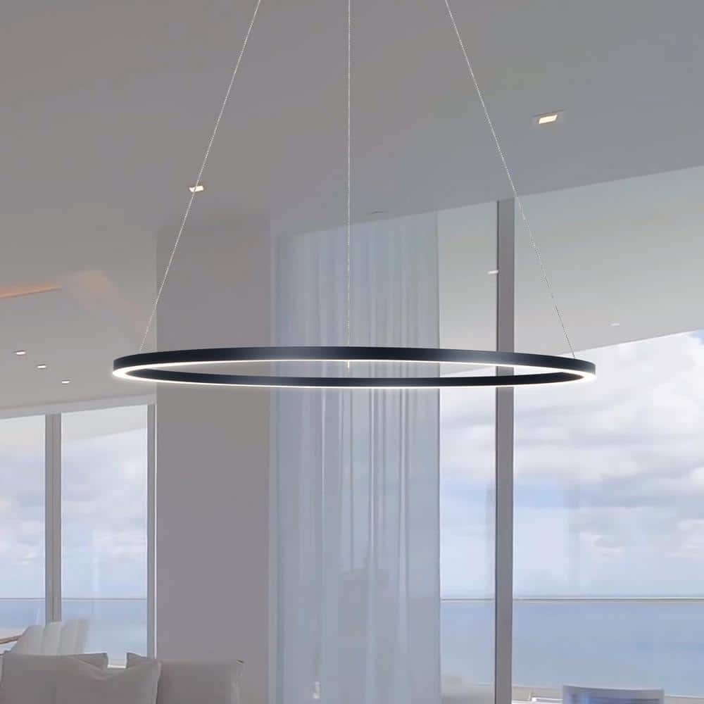 Tania 39" Sleek Black Integrated LED Adjustable Drum Chandelier