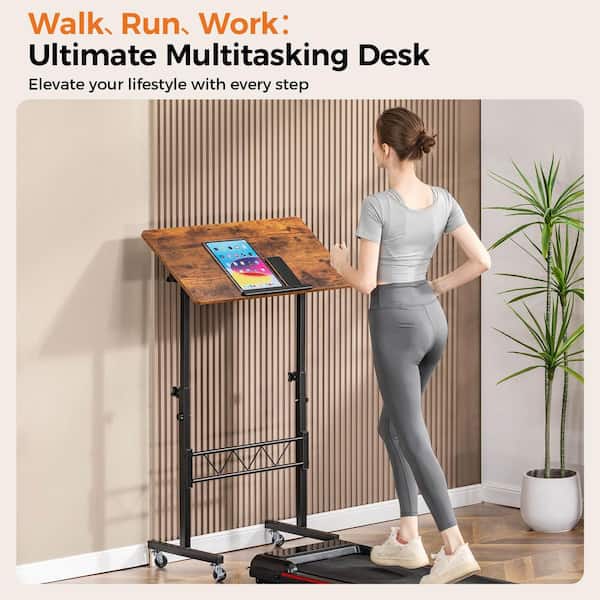 Standing Desk 32 in. Adjustable Height and Tiltable Tabletop Gaming Desk Mobile Computer Table, Brown
